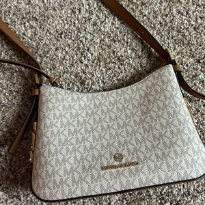 Michael Kors Cream and Brown Crossbody Bag with Monogram Print